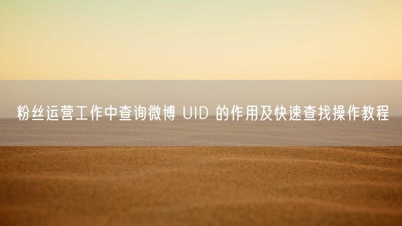 粉丝运营工作中查询微博 UID 的作用及快速查找操作教程